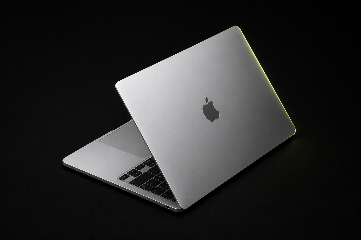 MacBook Air prateado visto em ângulo traseiro